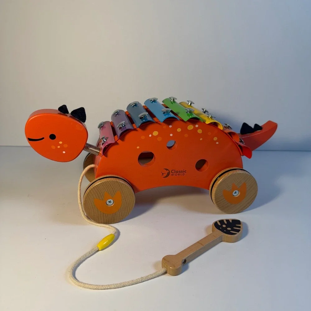Classic World Dinosaur Xylophone Wooden Pull Along Musical Montessori Toy